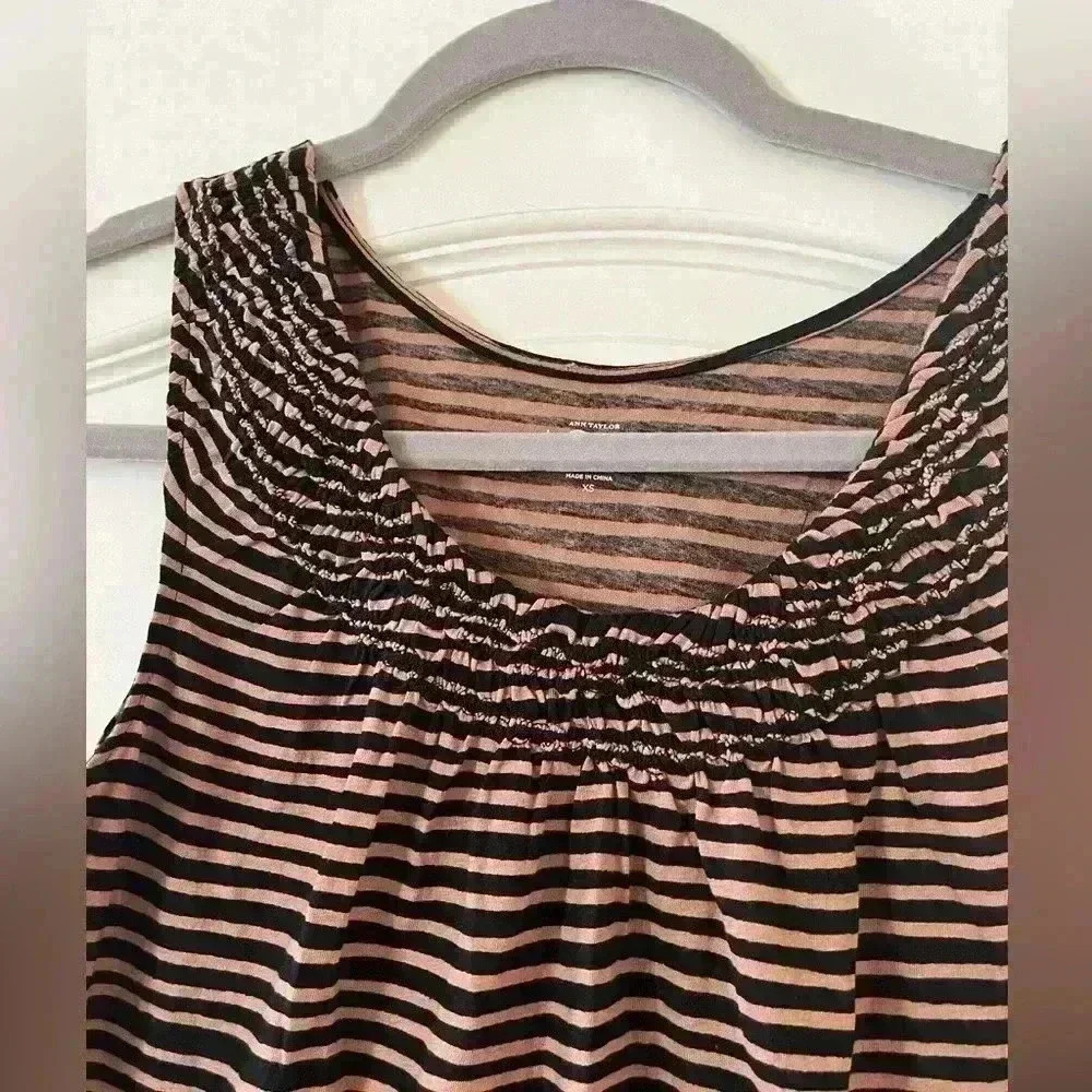 NWT LOFT Brown & Black Striped Tank with Neckline Detail Women’s XS - Picture 6 of 7